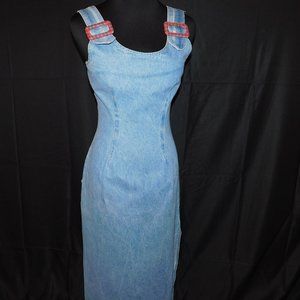 Switch USA Vintage Denim Dress With Plaid Detail On Straps Size 3